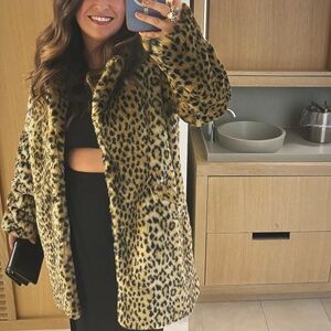 Faux Fur Leopard Print Coat - Size Medium